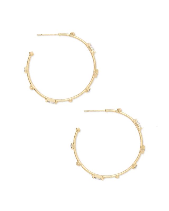 Kendra Scott Rhoan Gold Hoop Earrings in White Crystal The